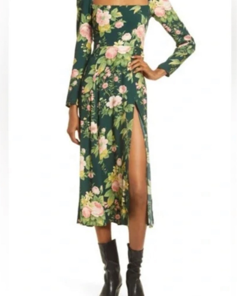 Long Sleeve Green Floral Dress by Reformation - Pickle
