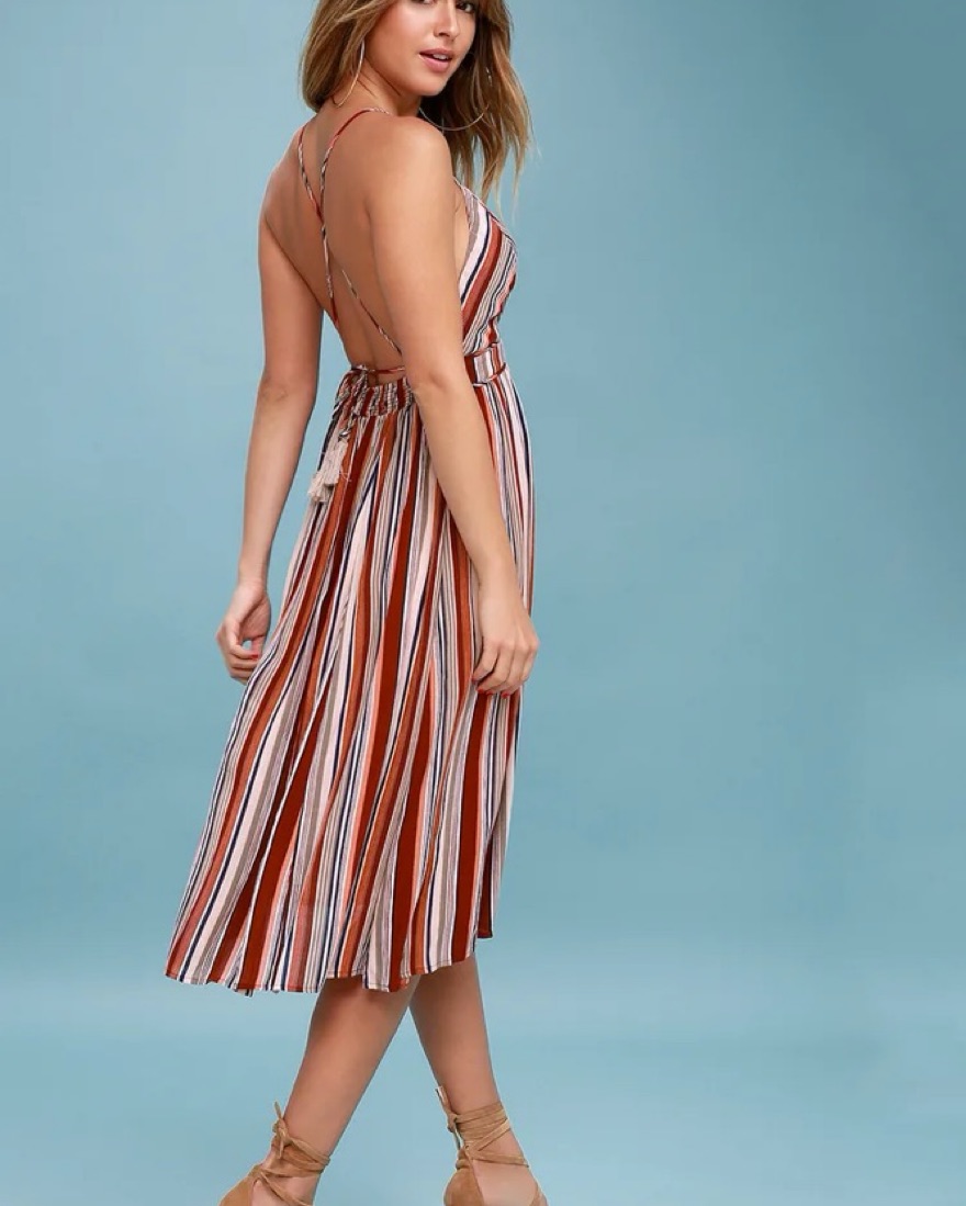 Montara Red Striped Backless Midi Dress - Image 2