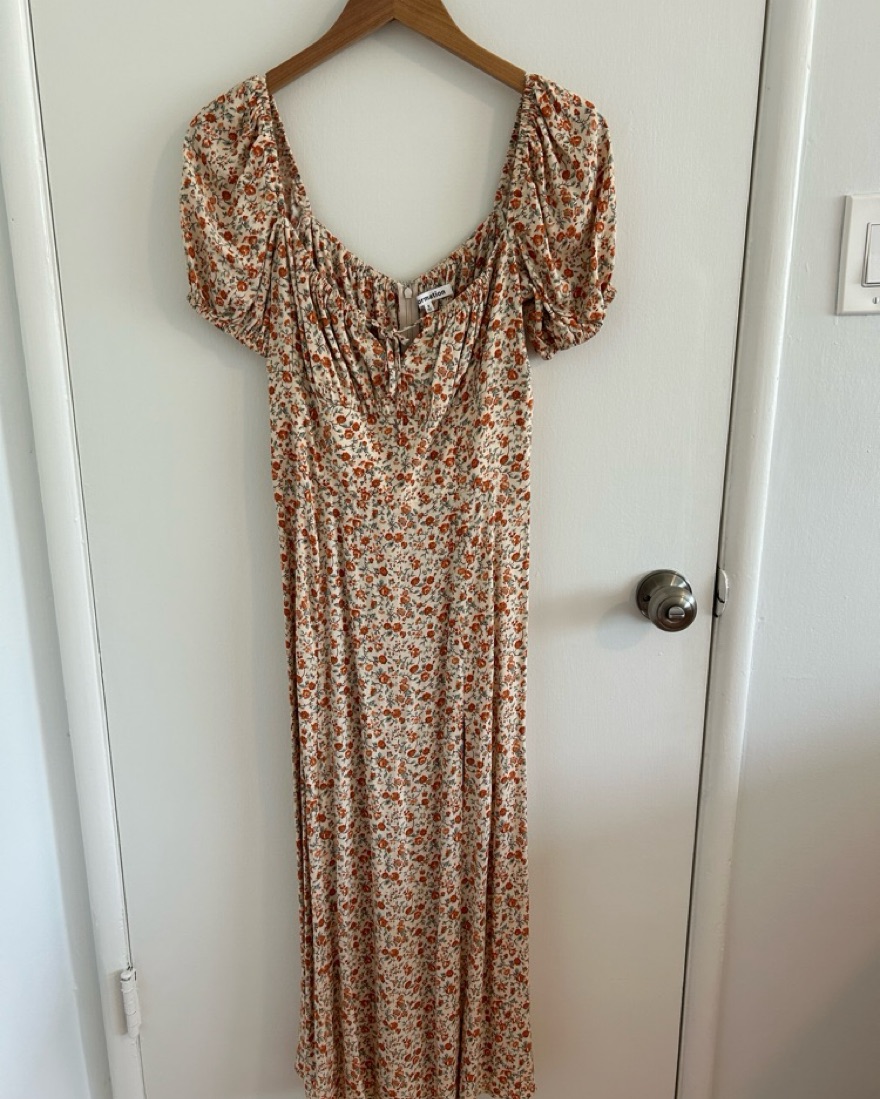brown milkmaid dress CurveWow Milkmaid Balloon Sleeve Midi Dress Rust Paisley – Curvewow main image 0