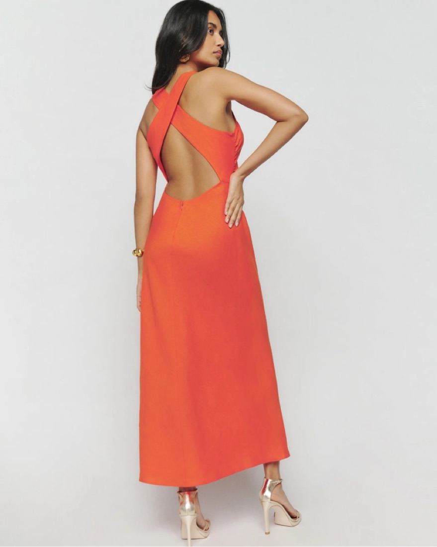 tea length a line dress with sleeves Long Sleeve Tie Back A-Line Dress, Red / XS main image 1