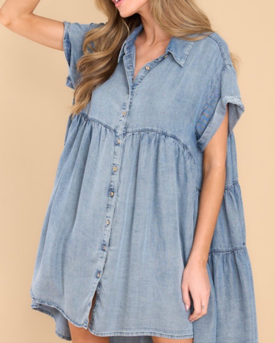 Light Wash Chambray Dress | Red Dress - Image 3