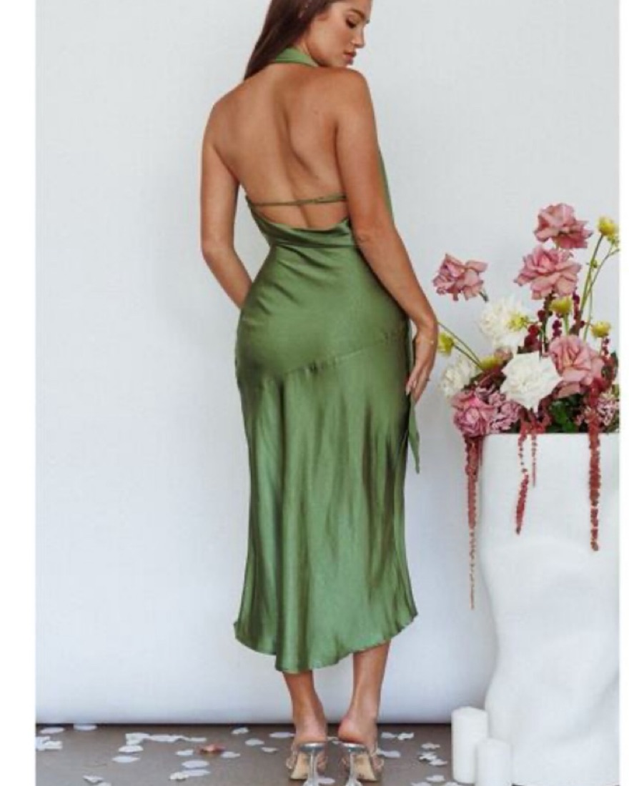 green emerald velvet dress Santiago Cut-Out Ruffle Maxi Dress Sage XXL main image 0