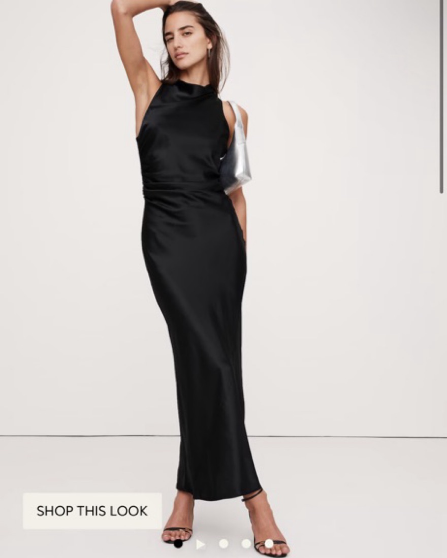 Black Satin Backless Midi Dress - Image 1