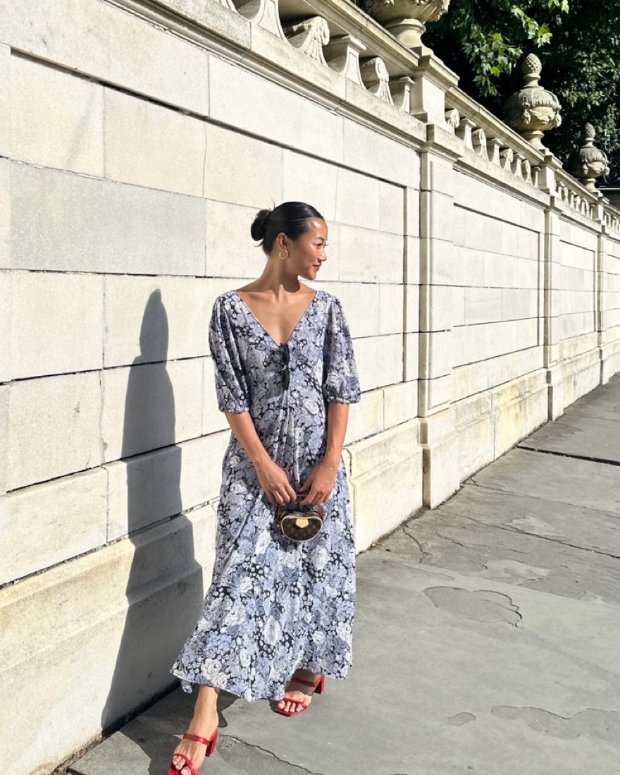 field of dreams dress in light blue Ganni S/S Floral Twist Halter Dress Blue/ Yellow 10  Known Source