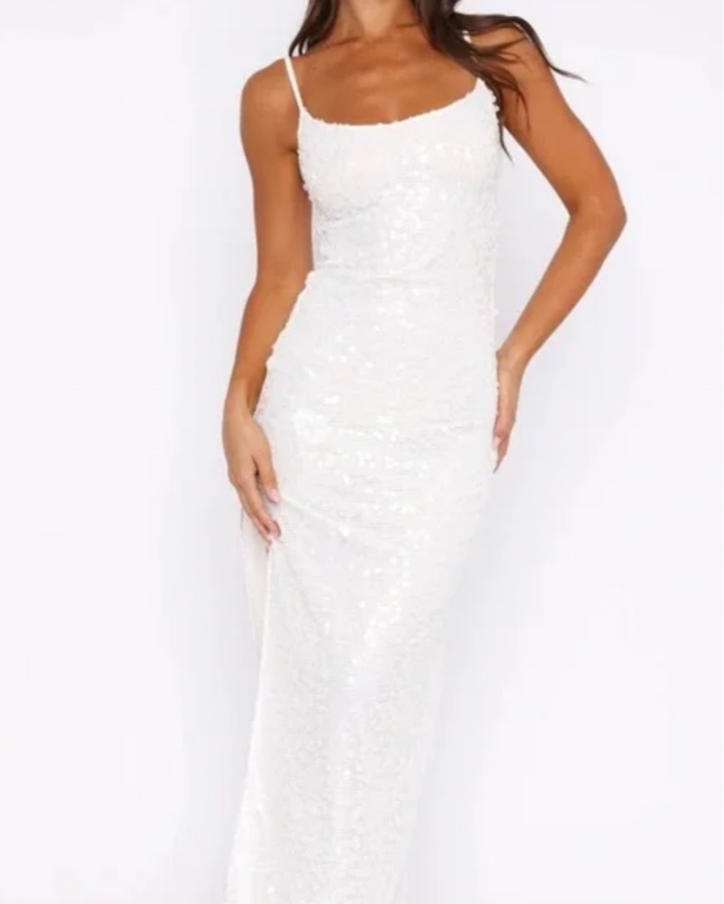 White Fox White Sequin Maxi Dress M by White Fox Boutique - Pickle