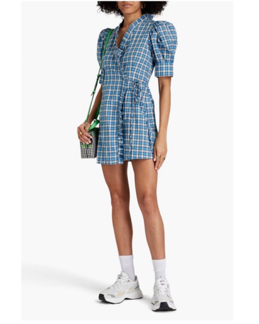 Ganni Check Wrap Mini Dress by Ganni - Pickle