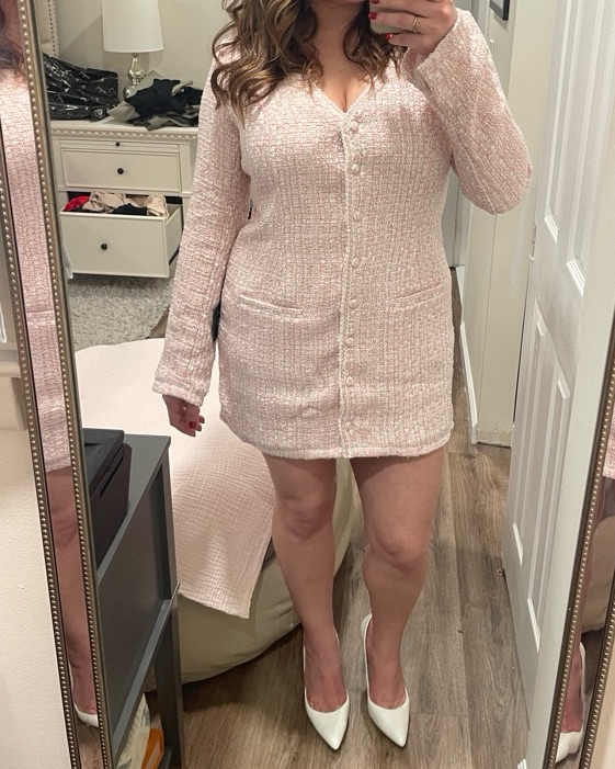 Tweed Pink & White Blazer Dressh - Image 2