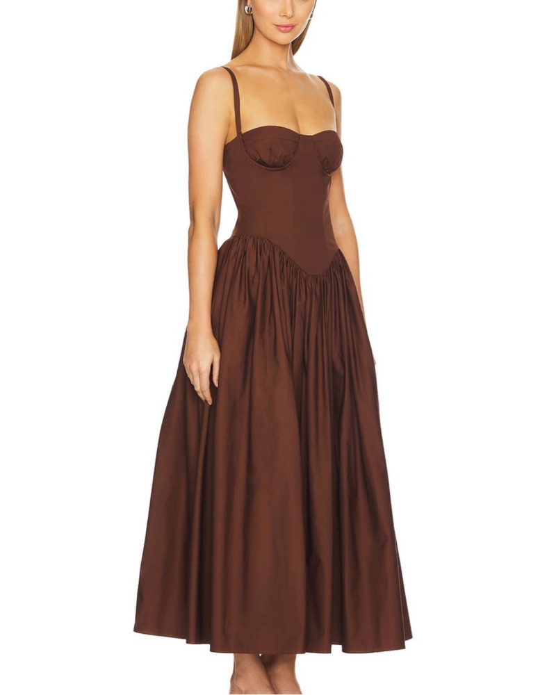 revolve brown dress Chocolate brown midi satin slip dress 'Majestic' – Serena Silueta