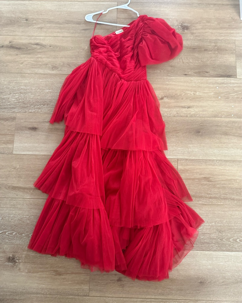 princess polly baby blue dress Red Tiered Tulle Gown by ASOS