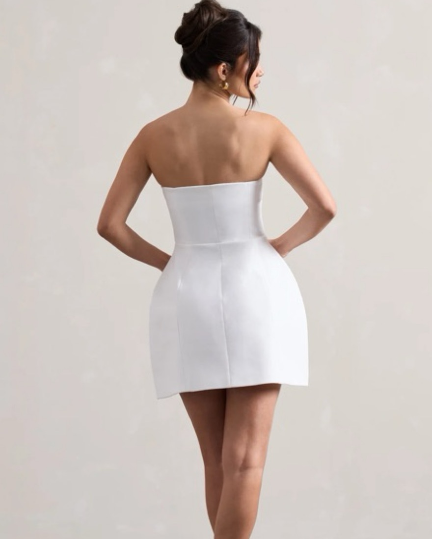 White Bandeau Tailored Button Mini Dress - Image 2