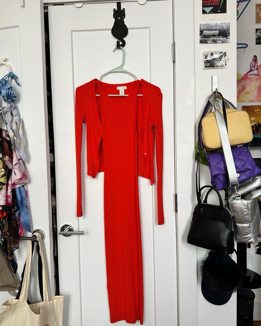 Red Knit Dress With Matching Cardigan   - Image 3
