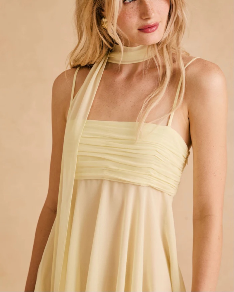 SEROYA Yellow Sheer Babydoll Dress by SER.O.YA - Pickle