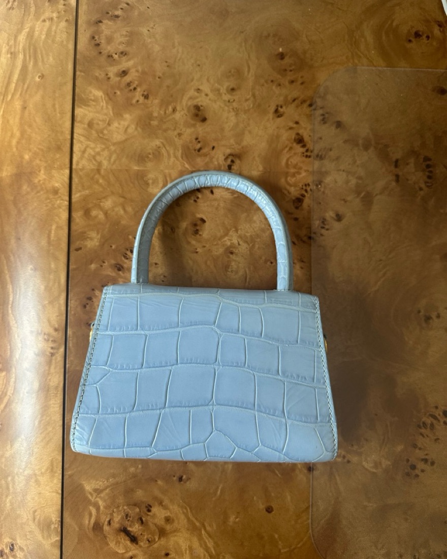 By Far Mini Blue Embossed Leather Bag - Image 2