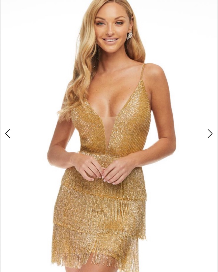 slim fit dress slacks ASHLEYlauren 11236 - Gold Floral Sequin Beaded Gown