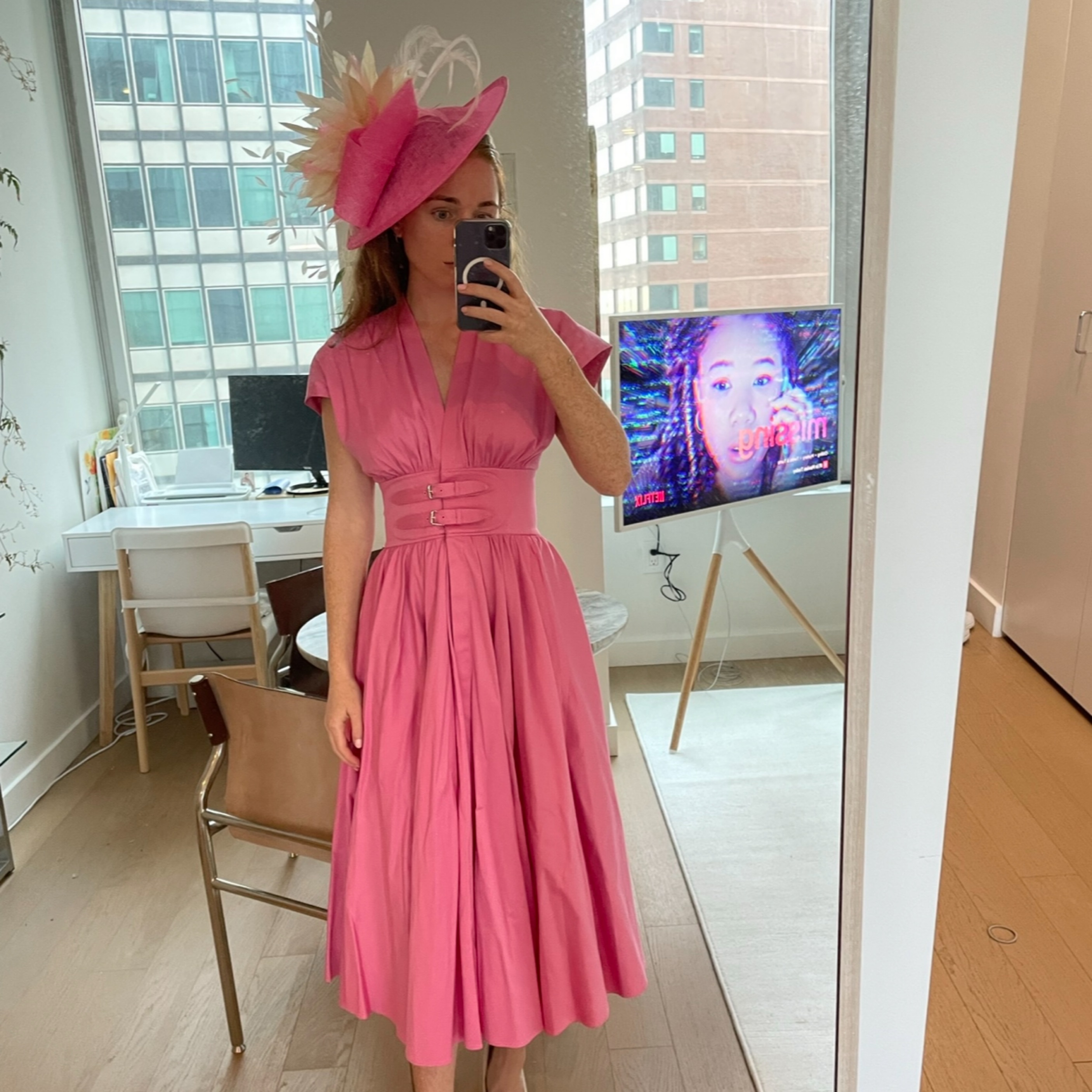 strapless open back dress MISS ELLIETTE California 60s Hot Pink Dress w/ Chantilly Lace • Small –  Love Street Vintage main image 0