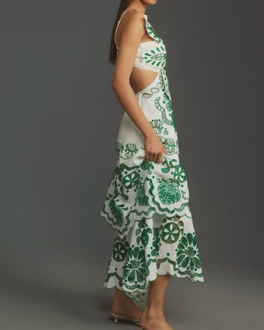 chinese dress ladies Blue Flower Richelieu Euroflax™ Premium Linen Midi Dress – FARM Rio main image 0