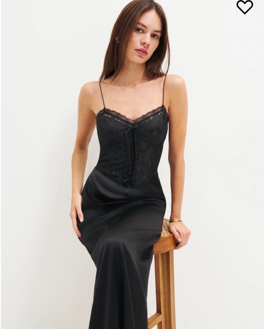knee length dresses for ladies Reformation // Black Panelled Lace Dress – VSP Consignment main image 1