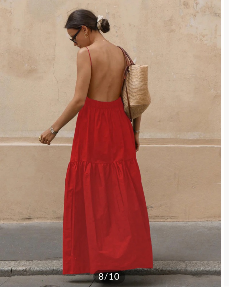 blue dress for baby girl Yindi Backless Boat Neck Maxi Dress Red main image 0