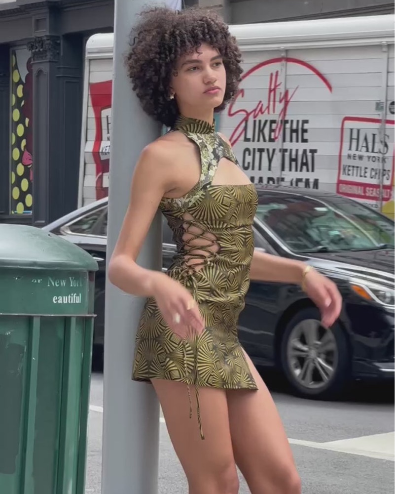 slim fit dress slacks Mesh Wrap Gown in Green X-Small / Green main image 1