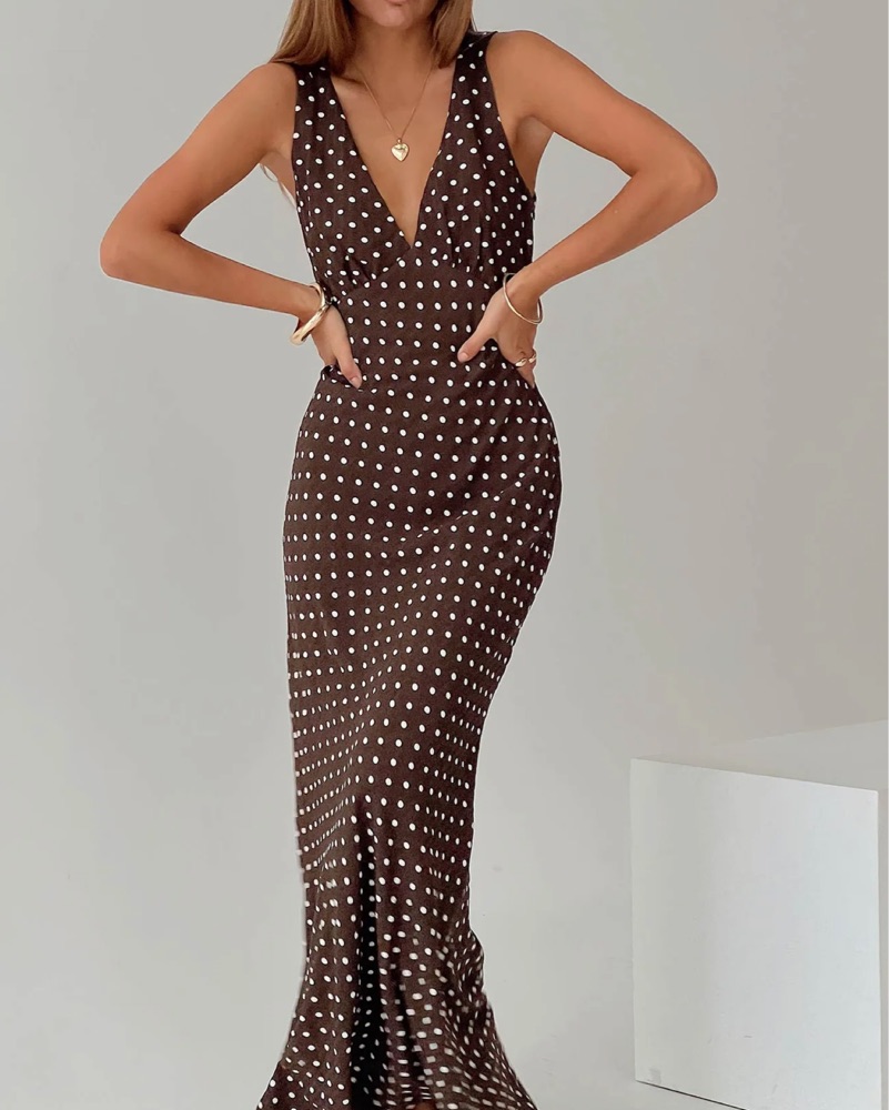 Brown Polka Dot Maxi Dress by Princess Polly - Pickle