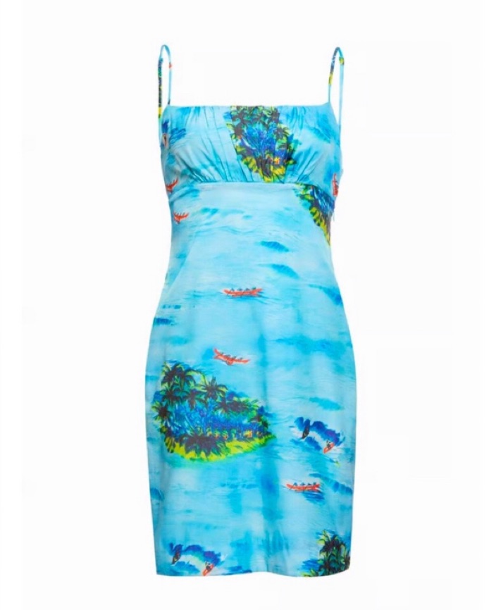 knee length dresses for ladies Blue Toile Mini Wells Dress main image 0