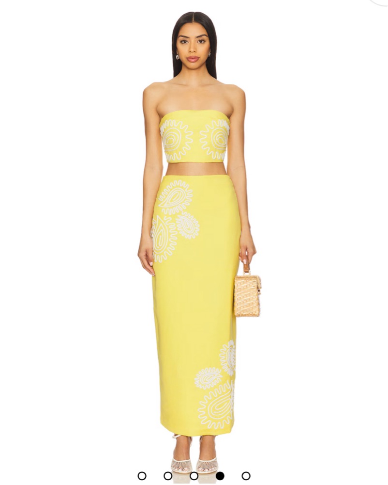 Yellow And White Floral Midi Skirt Set  - Image 1