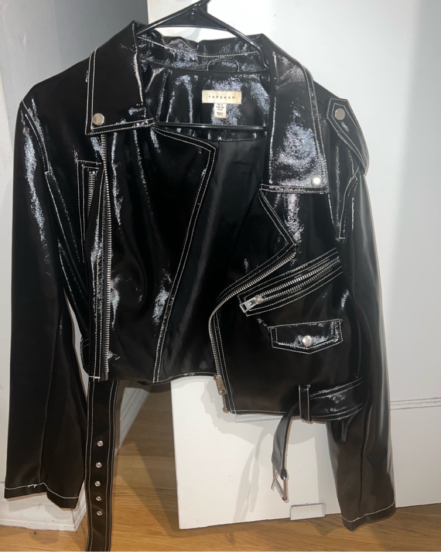 Topshop pattent Leather Biker Jacket  - Image 3