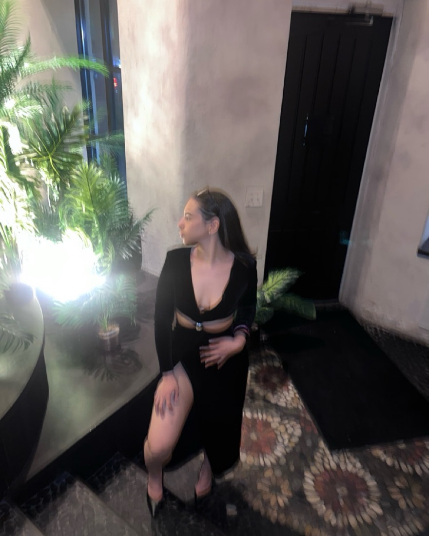 black plunge line cut out velvet dress  - Image 1