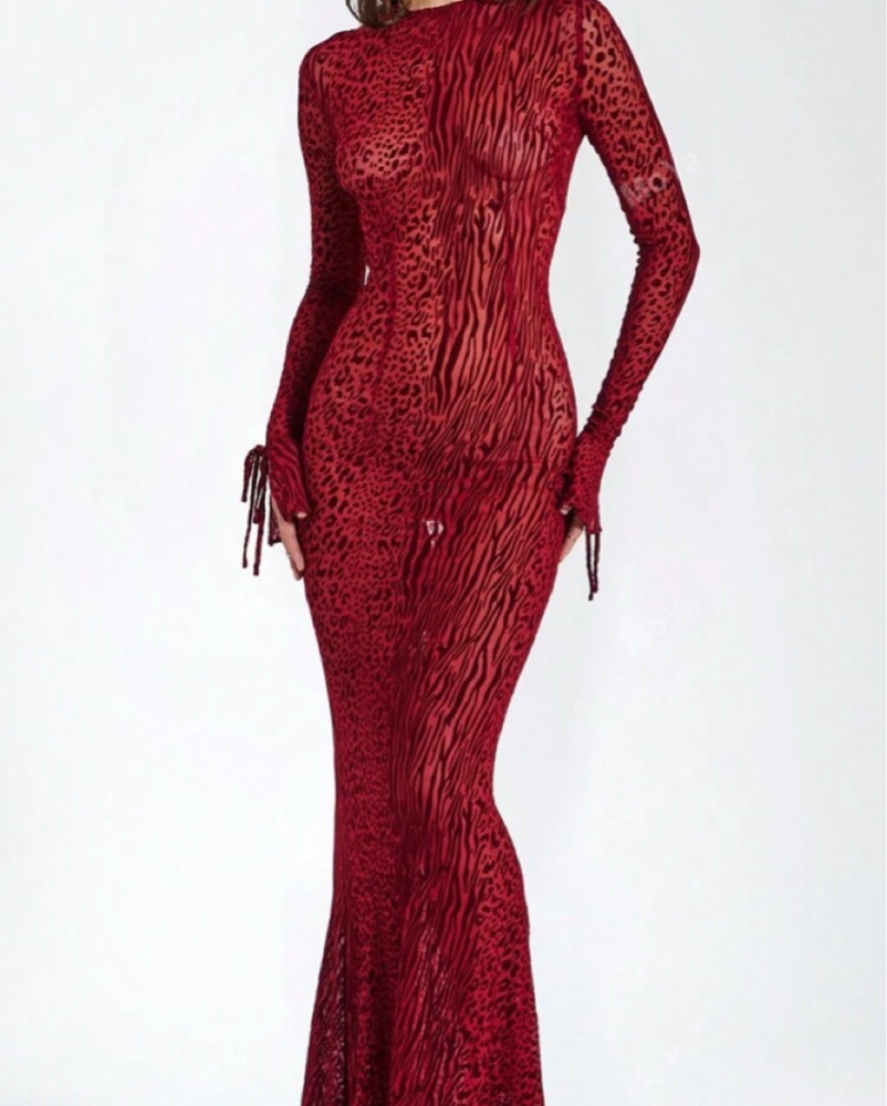 Velvet detail mesh backless maxi dress. by Tiger Mist - Pickle