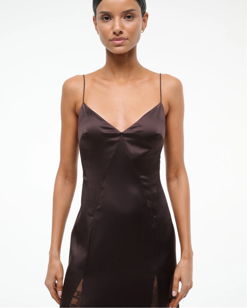 Staud Trinity Silk Dress STAUD PHOEBE SILK DRESS TRUFFLE