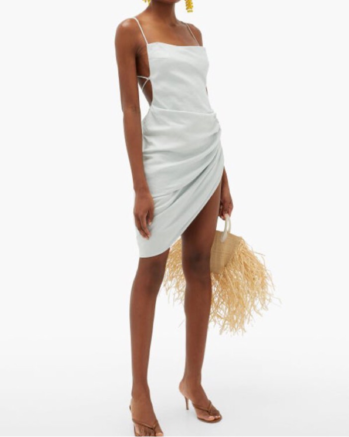 navy blue dress for baby girl JACQUEMUS La Saudade Longue Brodée Asymmetric Draped Embroidered Woven Maxi  Dress