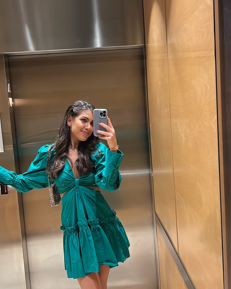 green emerald velvet dress Mayzie Mini Dress Green main image 1