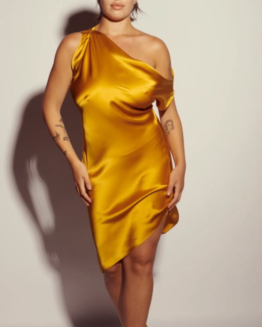 KES ASYMMETRIC DRAPED SHOULDER DRESS by Kes NYC - Pickle