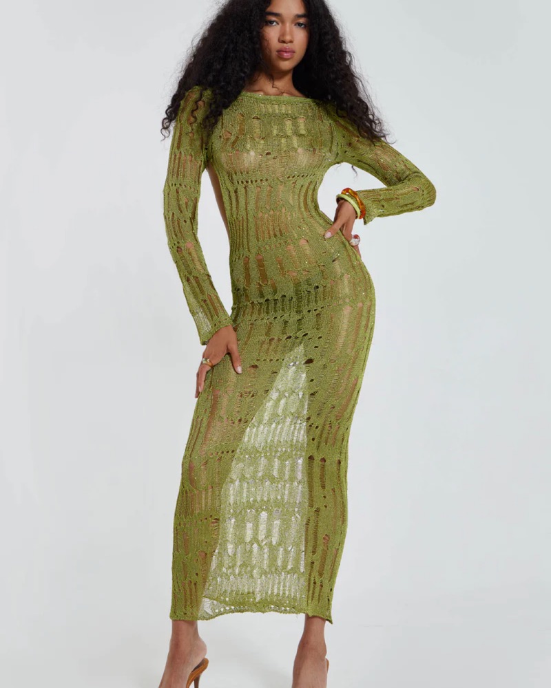 green emerald velvet dress 6AM Cut Out Maxi Dress in Moss | Jaded London main image 0