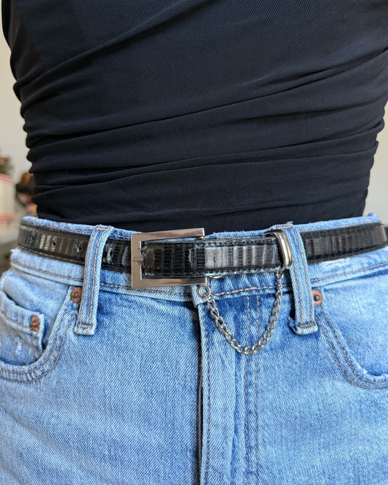 Vintage Black Belt w/ Silver Chain by Vintage / Thrifted  display picture 1