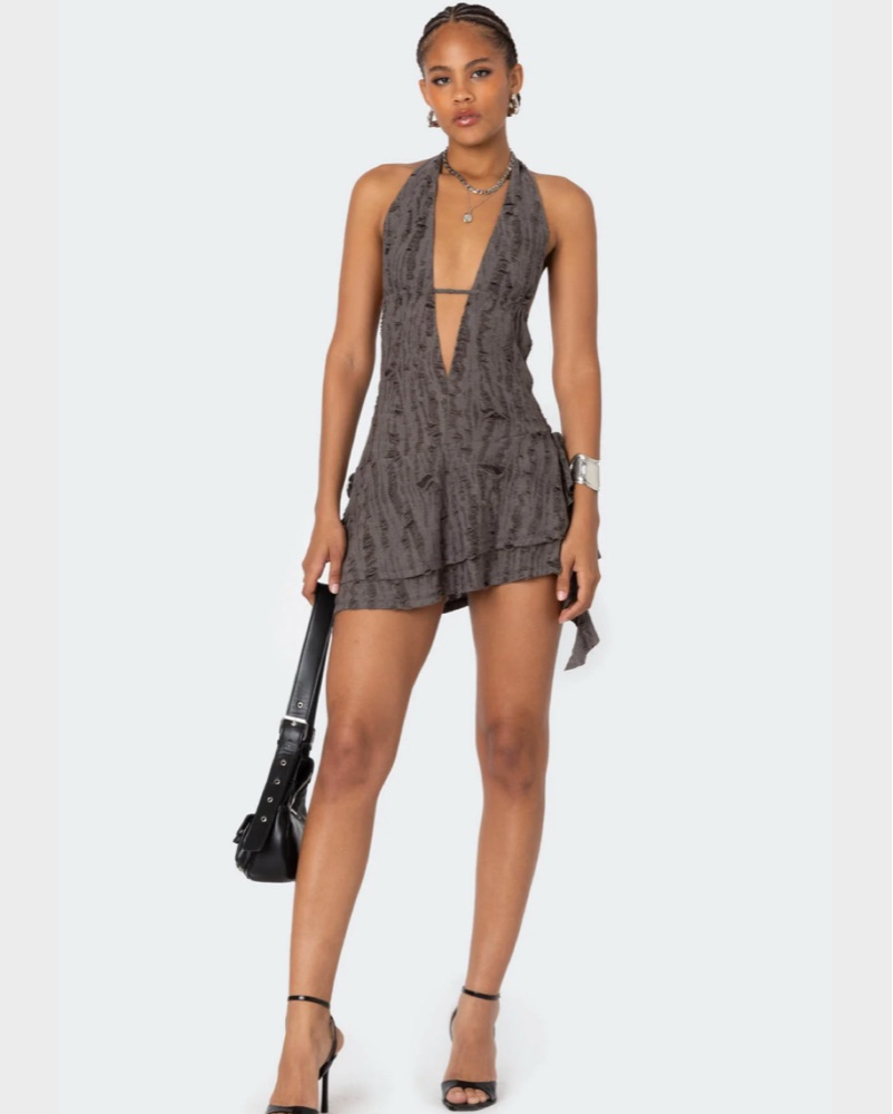 slim fit dress slacks Pink Leopard Black Lace Stylish Halter Romper – Sassymyprom main image 1