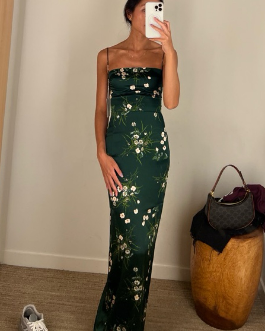 Green Reformation Floral Silk Dress by Reformation - Pickle