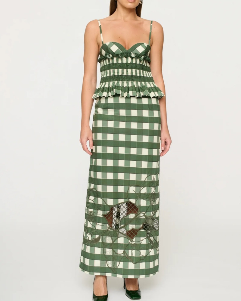 slim fit dress slacks Ulla Johnson Clea Sleeveless Bias Midi Dress Atlantic