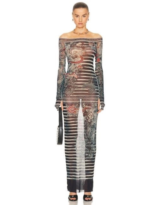 JPG Long Blue Sailor Tattoo Maxi Dress by Jean Paul Gaultier - Pickle