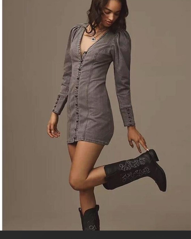 Edgy Gray Denim Mini Dress by Pilcro - Pickle