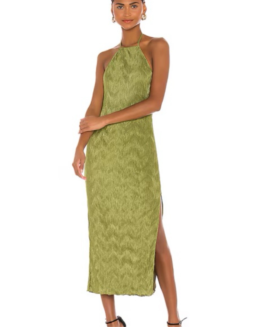green emerald velvet dress Maevie Halter Mini Dress Green