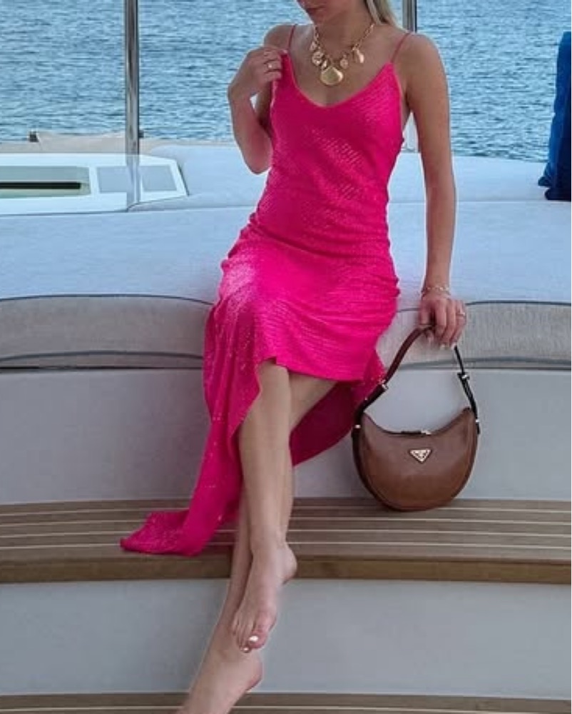 knee length dresses for ladies One-Shoulder Hot Pink Long Sequin Formal Dress main image 0