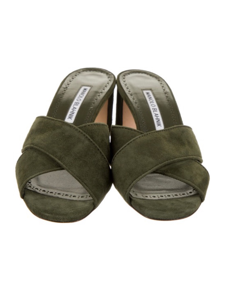 Manolo Blahnik Green Suede Sandals - Image 1