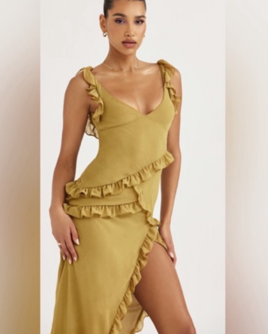 House of CB Pixie Olive Ruffle Dress - Image 4