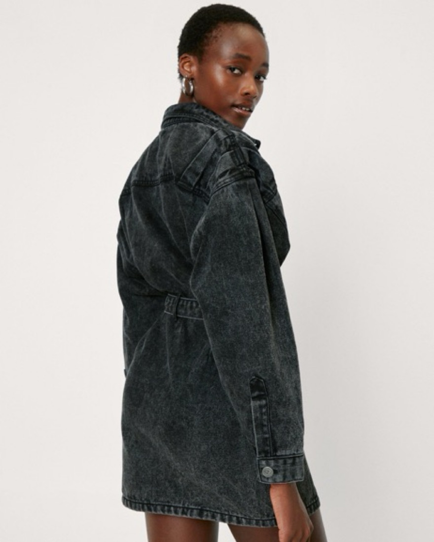 Black Structured Denim Mini Dress - Image 1