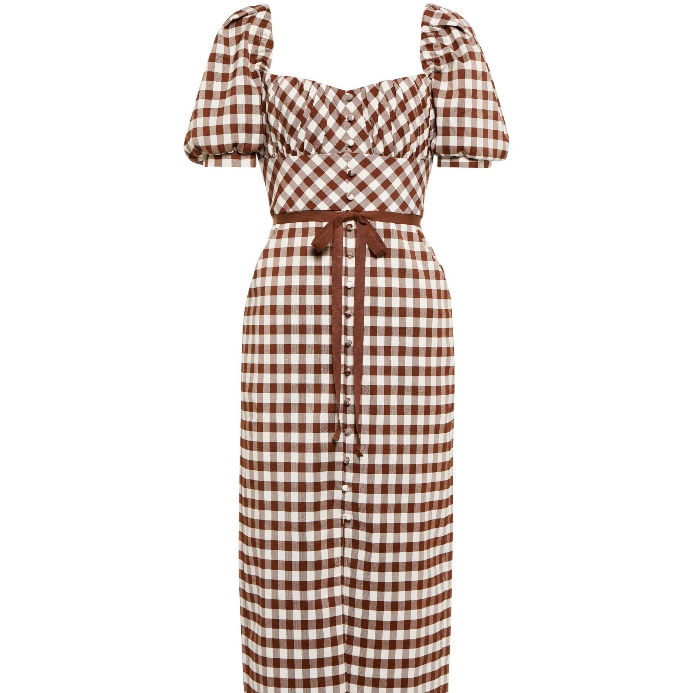 blue dress for baby girl Mira Brown Gingham Maxi Dress Polagram – Lena Layne main image 0