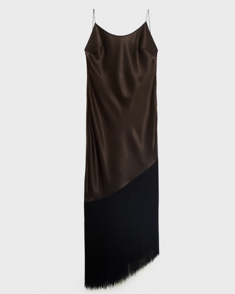 Brown Fringed Midi Dress by Mango - Pickle