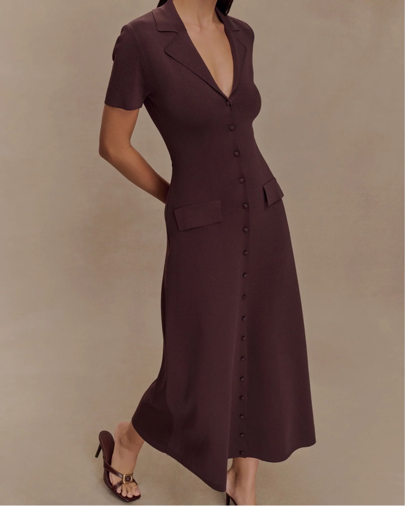 knee length dresses for ladies Juliette Pearl Buttons Midi Dress – ELF main image 1