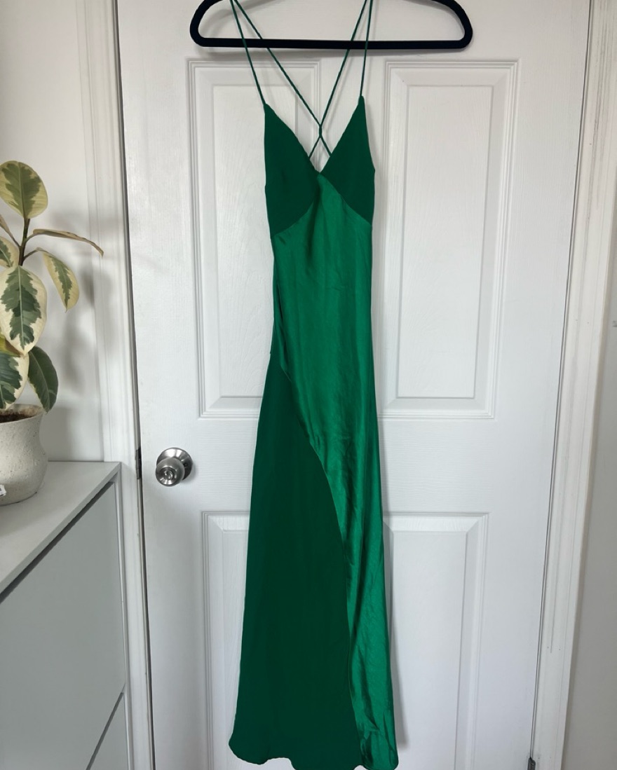 Green Mango Satin Panel Midi Dress by Mango - Pickle