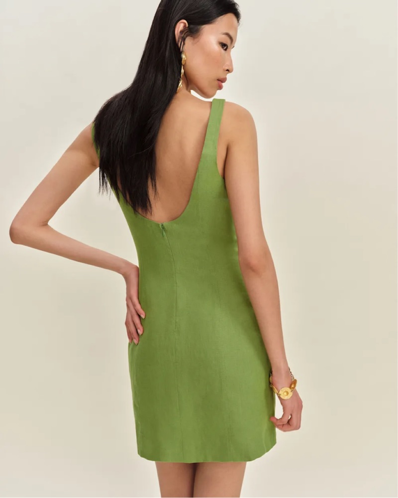 Linen Green Belma Linen Dress by Reformation - Pickle